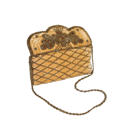 Handmade Cotton Beaded Clutch Bag with Chain Strap